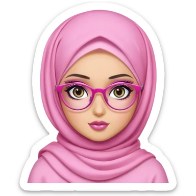 hijabi, pink glasses, pretty eyes, pretty makeup, pretty bratz baddie sticker