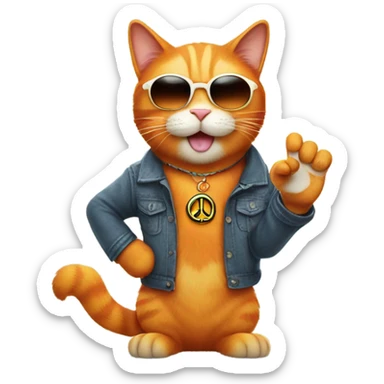 orange cat with sunglasses holding up peace sign sticker