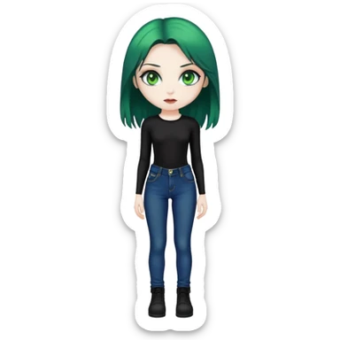 green eyed goth girl in bodysuit and jeans sticker