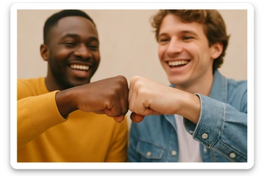 two friends making a fist bump, close-up of hands, friendly gesture, cheerful mood sticker