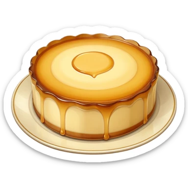 scalloped flan on a dish sticker