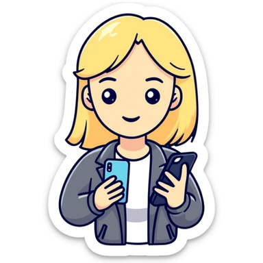 ￼ a white woman with blonde hair holding a phone sticker