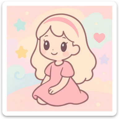a beautiful white girl in a pink dress, sitting, dreamy atmosphere, delicate details sticker