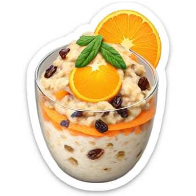 carrot raisin overnight oats with orange slice topping sticker