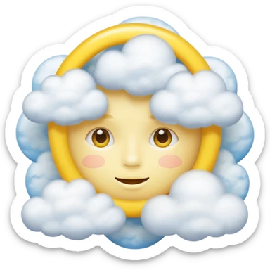 zoned out yellow circle face with clouds floating around its head as if you are spaced out sticker