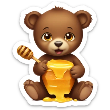 Baby bear eating honey sticker