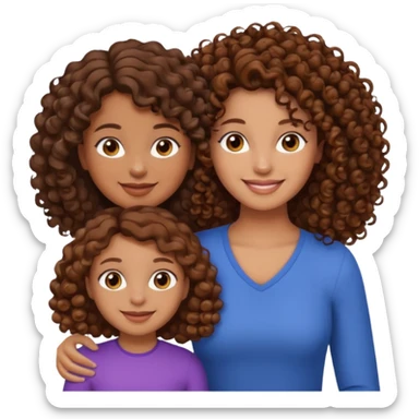 single mom with twin girls; all brown hair, mother and one daughter have curly hair sticker