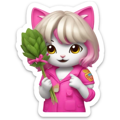 Hello kitty cat girl with hot Pink herb nugget sticker