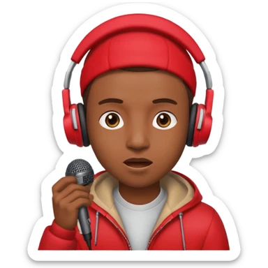 emoji de persona haciendo beatbox con un micrófono y unos audífonos rojos puestos sticker