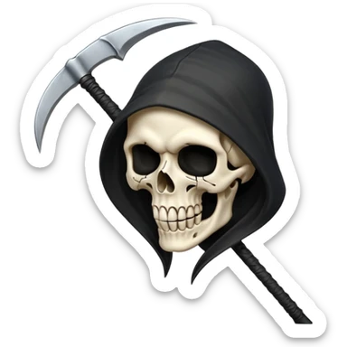 zoomed black hood skull scythe sticker
