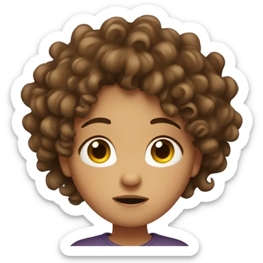 Stressed out girl with brown curly hair  sticker