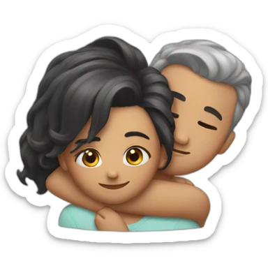 Man lobg hair hugging a girl sticker