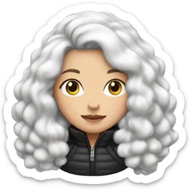 Puff black winter jacket worn by a white-skinned girl with a long dark hair sticker