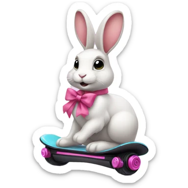 Rabbit with pink bow riding a hoverboard sticker