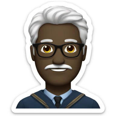 componist, man with white skin,hair is straight and black, a black mustache, glasses, ravenclaw sticker