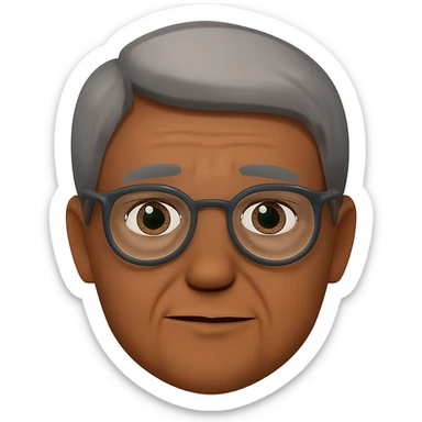 Make the middle aged Asian man look a little older with slightly gray hair, keep glasses, in emoji style, no background. sticker