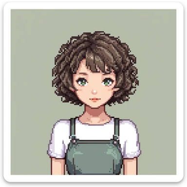 cute girl with short permed hairstyle, bob cut with curls sticker