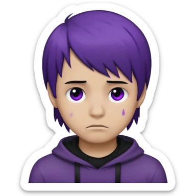 Normal emoji head, but with emo hair and black and purple paint around the eyes like an emo. And it’s looking sad. A boy  sticker