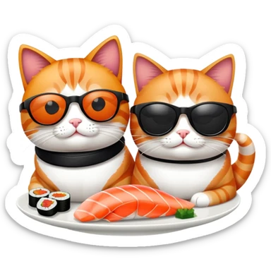 two cats wearing sunglasses eating sushi sticker