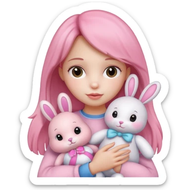 a girl with a pink bunny doll sticker
