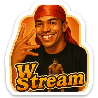 Make him Smiling 
W Finger signal
Change His durag To Red
Add the words W Stream sticker