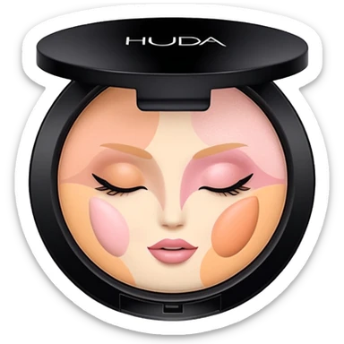 Clean, aesthetic emoji of Huda Beauty loose powder, soft glam vibe, pastel tones, makeup icon style, high quality. sticker