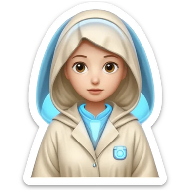 an AI agent, futuristic, digital, glowing, frumpy, housecoat sticker