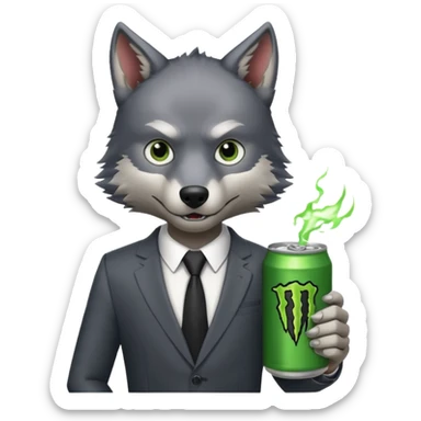 wolf in business suit, holding a monster energy can  sticker