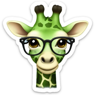 Green baby giraffe wearing black frame eyeglasses  sticker
