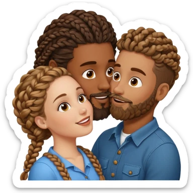brown skinned man with braids and a beard kissing a white woman with curly brown hair  sticker