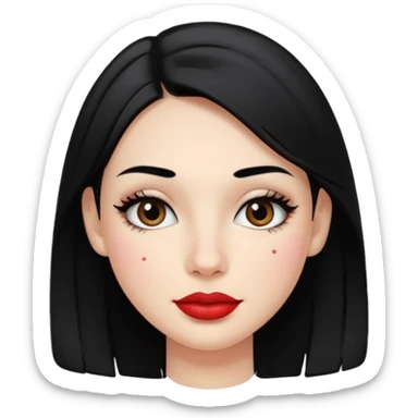 A girl's face with a thin face, dimples, with mascara and lipstick, white skin, black hair  sticker