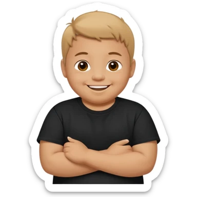 happy little fat young boy in black t shirt  sticker
