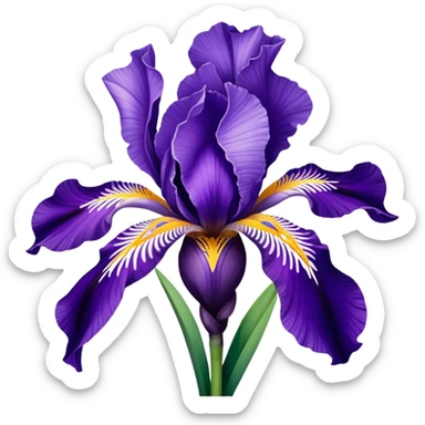 Beautiful purple iris flower with distinctive three falls and three standards, showing typical iris shape with sword-like leaves sticker
