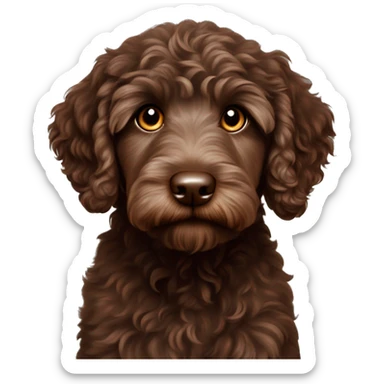 Dark brown Australian labradoodle puppy with hazel eyes sticker
