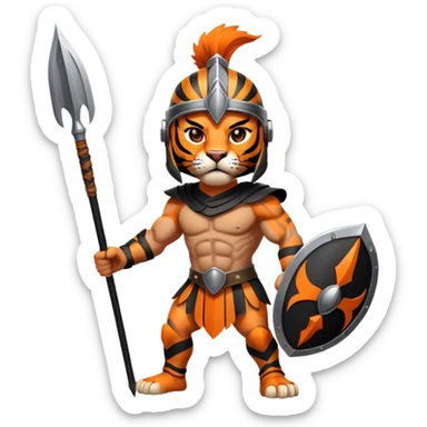 Spartan tiger warrior with helmet and spear sticker