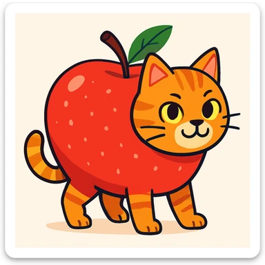 Make this animal more colorful, vibrant, and playful, with a fun cartoon style, no meme elements, keep the apple-cat concept. sticker