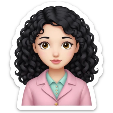 Girl with long curly black hair and vintage pastel pink clothing. sticker
