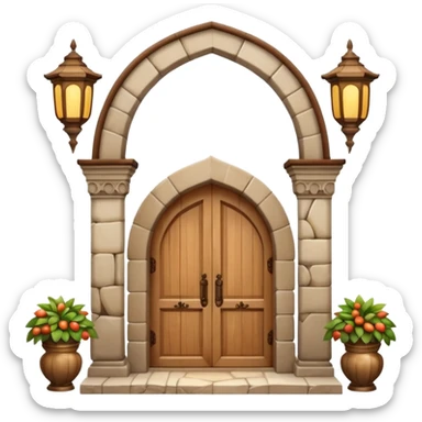 3D Apple-style emoji of a full traditional Turkish han. Rounded stone building with arched wooden doors and windows, small courtyard, fountain, arches, and hanging lanterns. Glossy, smooth, soft shadows, clean white background.






 sticker