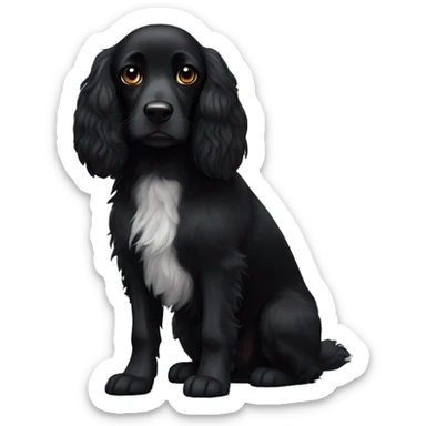 Small completely black spaniel with black fur on his whole face and white fur only on his chest sticker