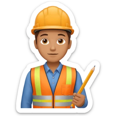 worker wearing orange west holding a pencil sticker