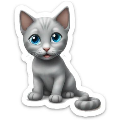 grey kitten blue eyes sitting on the table with woman sticker