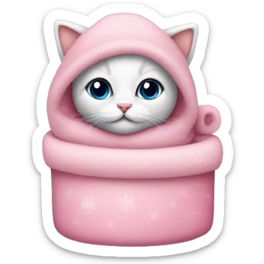 Cozy Christmas kitten wearing pink sticker