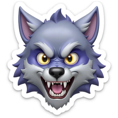 Cinematic Comical Werewolf Portrait Emoji, with a whimsically exaggerated lupine face in vivid moonlit grays and silvers, head cocked in a dramatically shocked expression with comically oversized, wide eyes and a playful snarl, simplified yet hilariously expressive, highly detailed with a soft cartoonish glowing outline capturing the mischievous humor of a werewolf mid-transformation! sticker