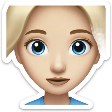 Pale girl with long brown hair, blue eyes doing her make up sticker