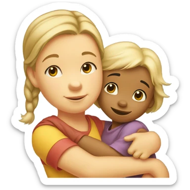 Winnie the Pooh hugging Maria who has a light skin tone sticker