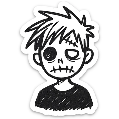 zombie boy with spiky emo hair and black shirt sticker
