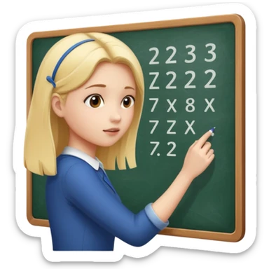girl solving math problem on the board, side view. sticker