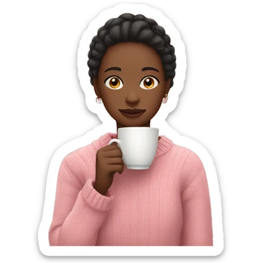 Girl in pink sweater drinking tea sticker