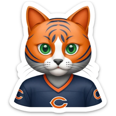 Grey cat wearing Chicago bears jersey sticker