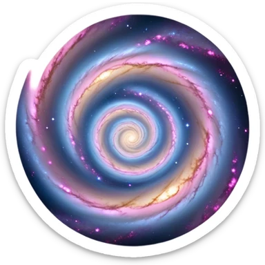 Cinematic Realistic Galaxy – A vast, sweeping view of a majestic spiral galaxy, with glowing arms of stars, dust, and gas stretching into infinity. Vibrant hues of pink, blue, and gold swirl together, capturing the grand scale and breathtaking beauty of the universe. sticker